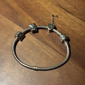 Sterling Silver Pandora Bracelet With 3 Charms